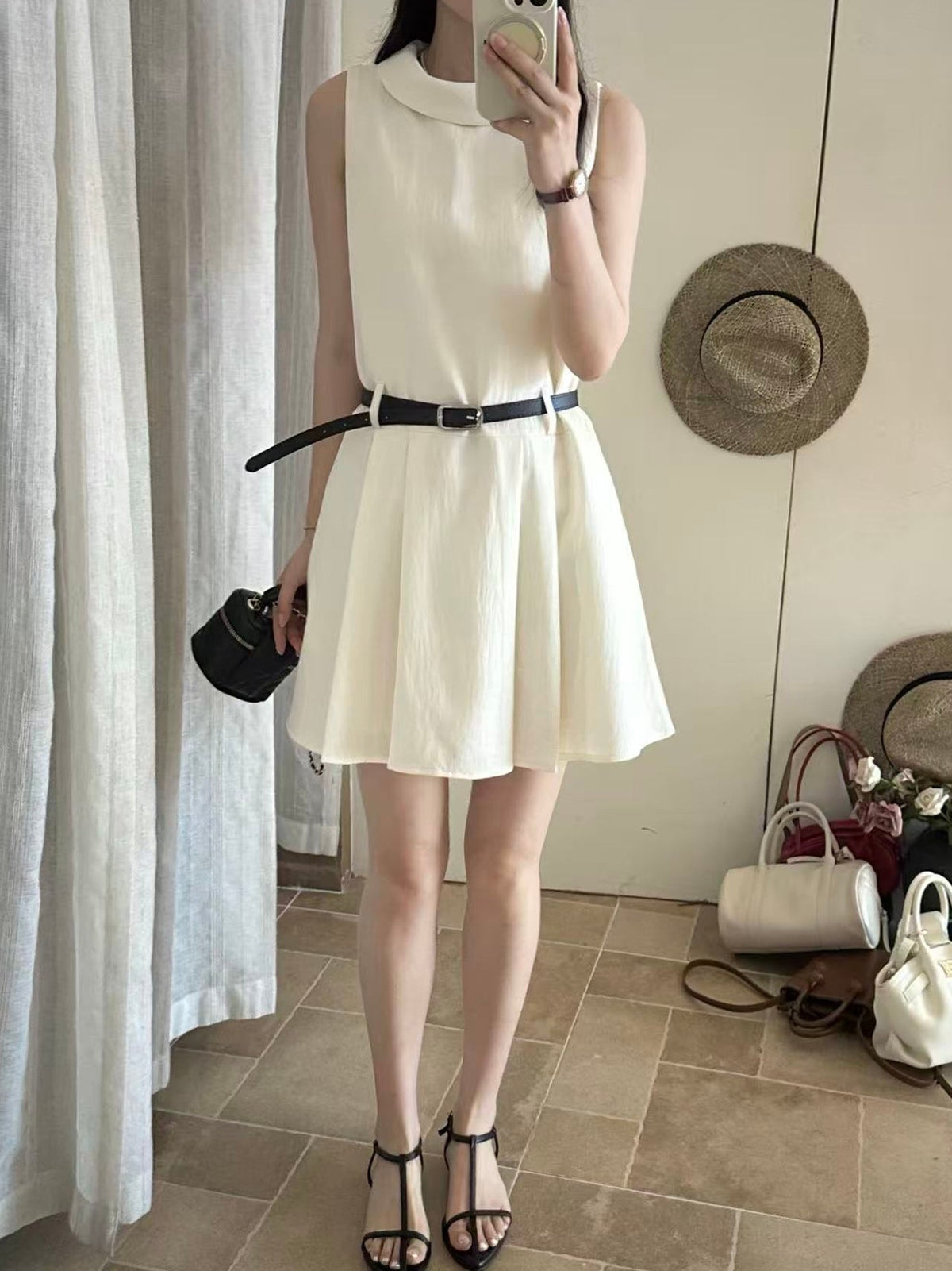 【dress】ベルト付きノースリーブワンピース Q8711