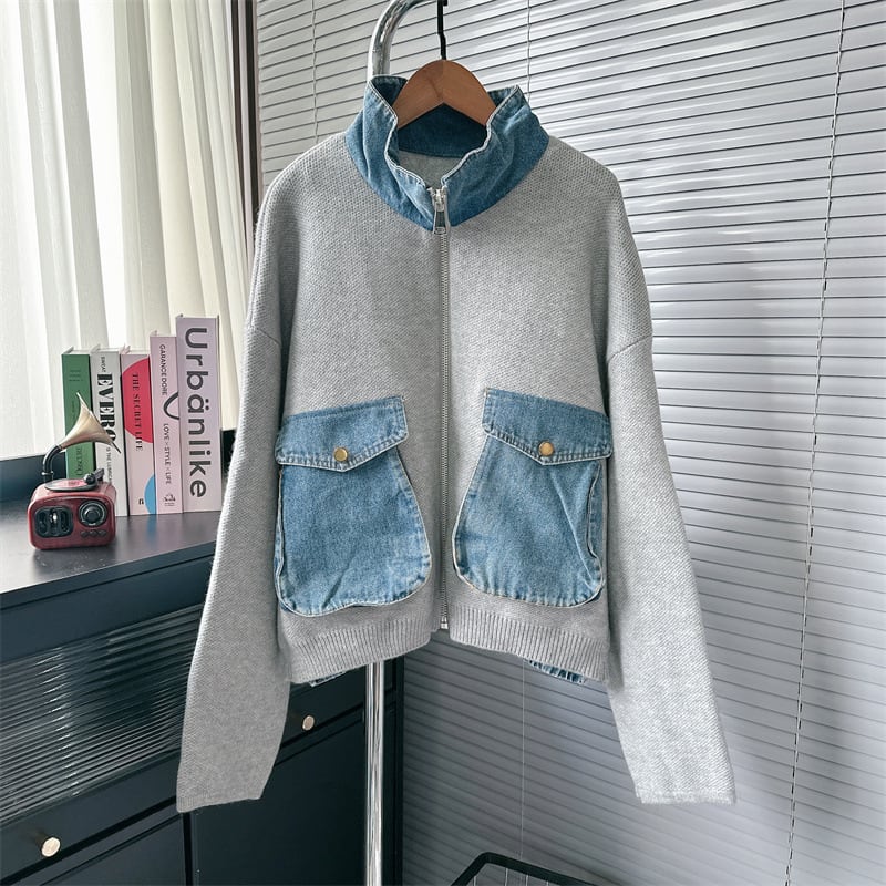 【outer】デニム切り替えニットカーデ　M25530