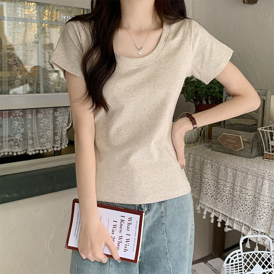 【tops】3色UネックＴシャツF7501