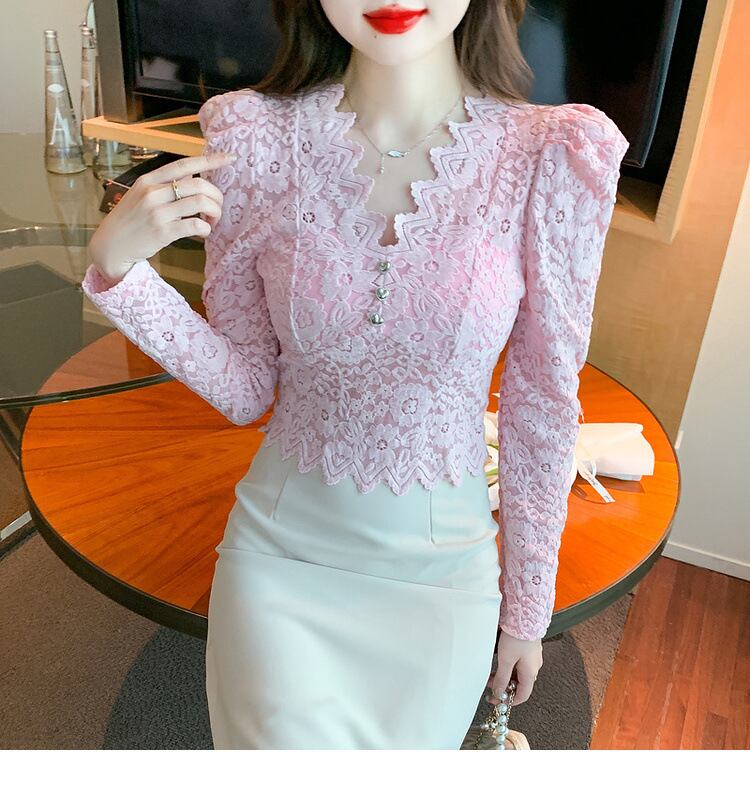 【tops】レースパフスリーブトップス　M18847