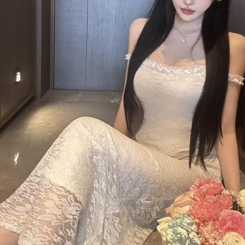 【dress】オフショルダーレースロングワンピース Q8189