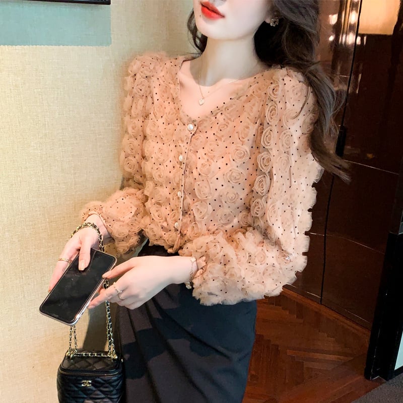 【tops】立体フラワーシャツトップス　M28607