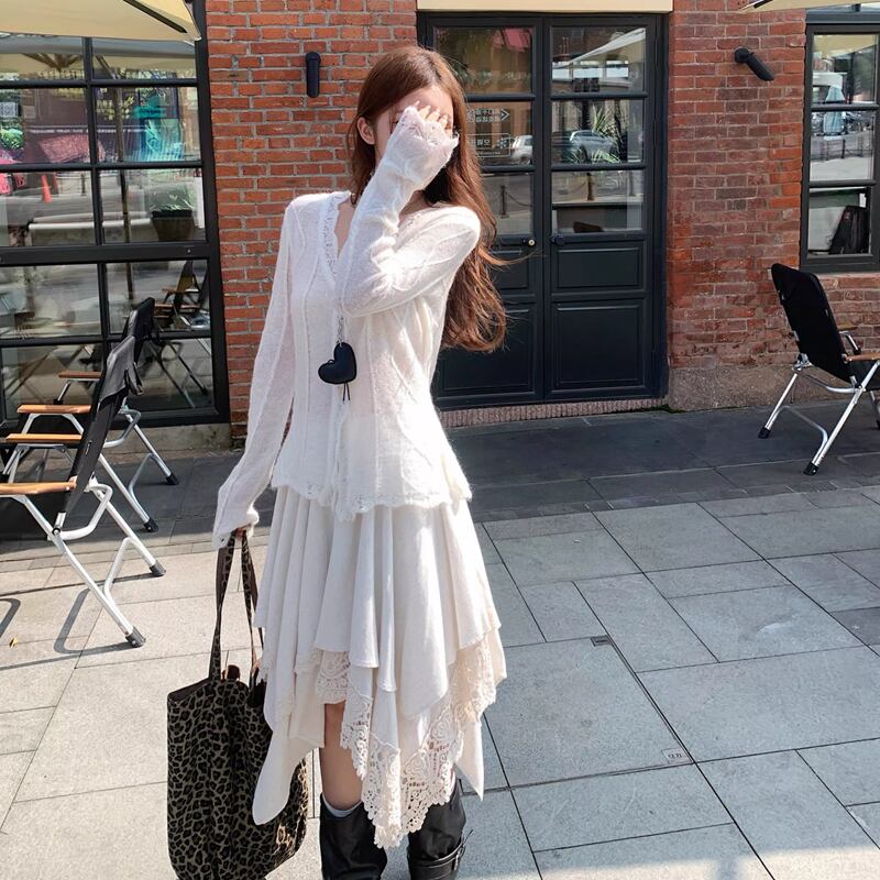 【outer】レースドッキングニットカーディガン Q8320