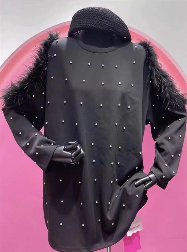 【tops】エコファー肩開きビジューパーカーF6187