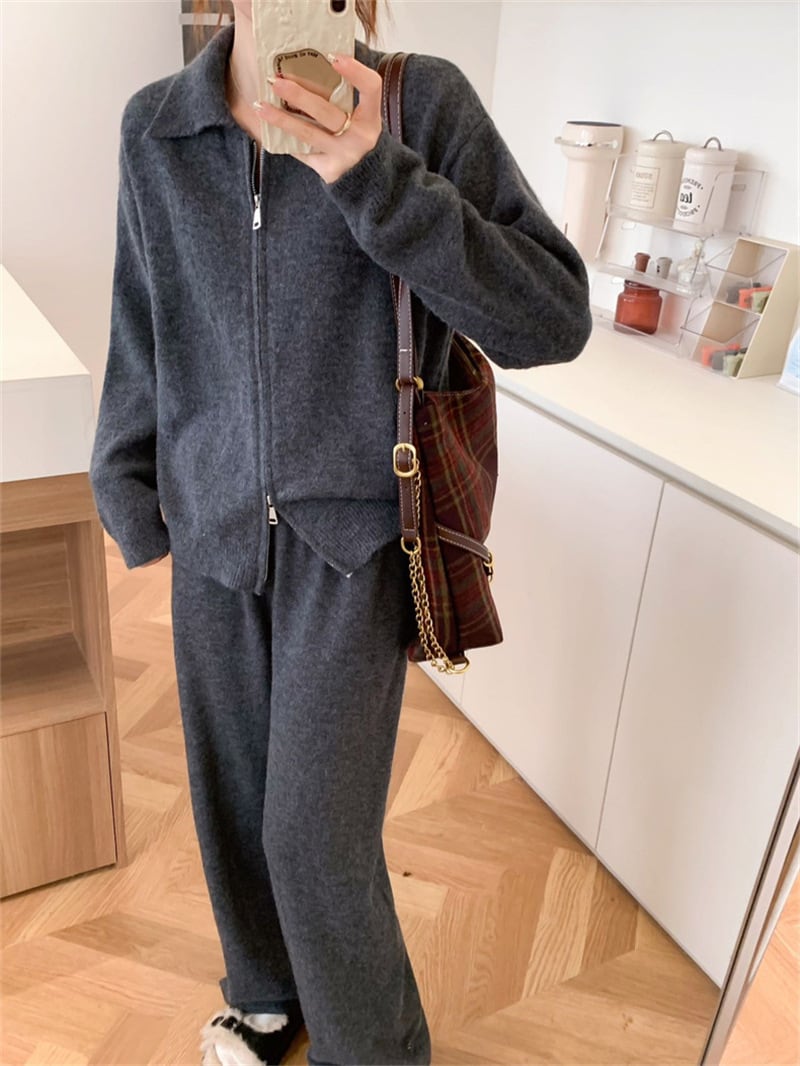 【set】ニットカーデ×ワイドパンツセット　M25889