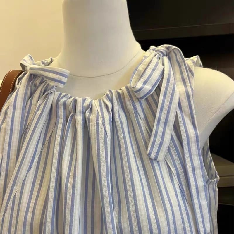 【tops】ノースリーブストライプ柄タンクトップF7508