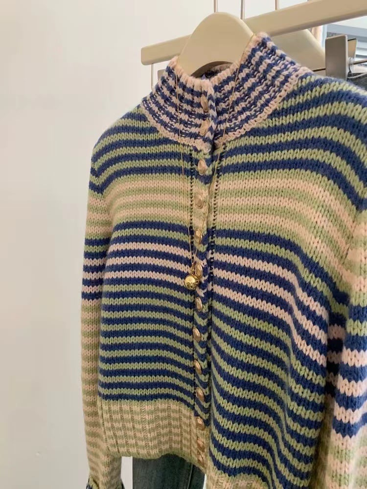 【outer】ボーダー柄ニットカーデ　M29286
