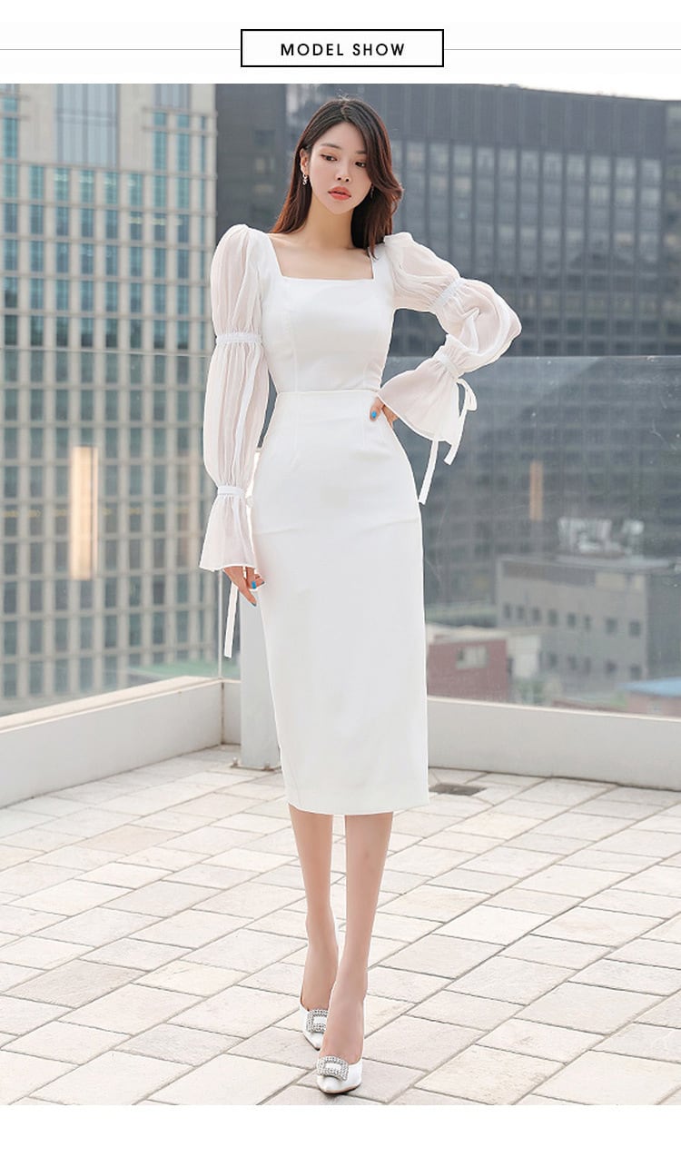 【set】フレアスリーブトップス+タイトスカート２点セットF7088