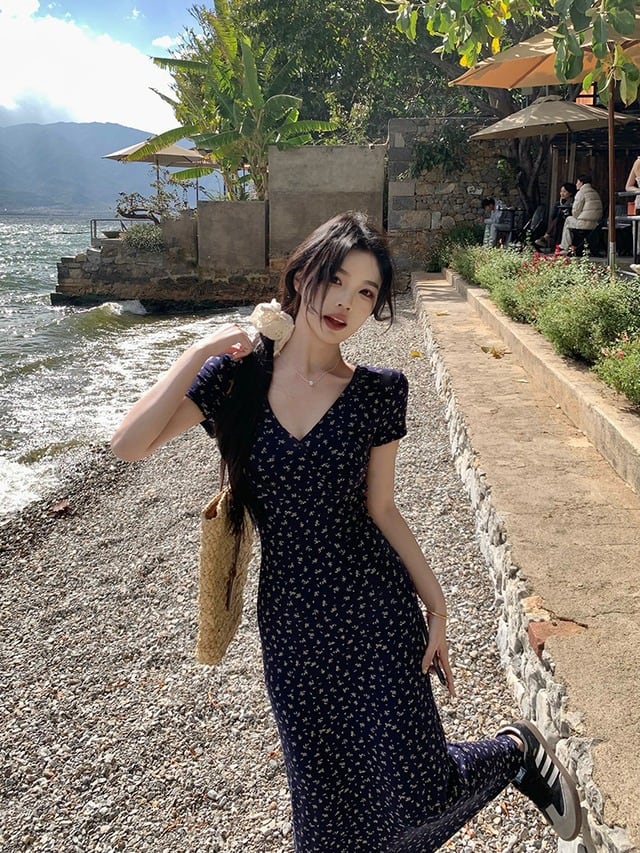 【dress】Vネック花柄ワンピース G21570