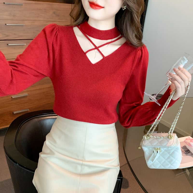 【tops】カットワークニットトップス　M28573
