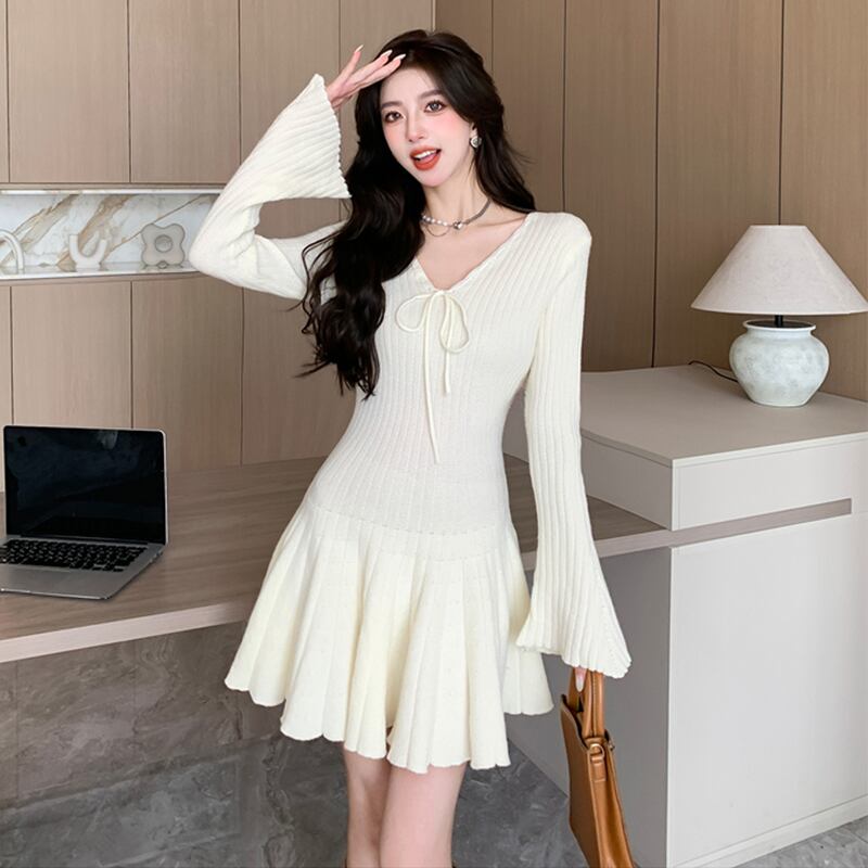 【dress】フレアニットワンピース Q6936