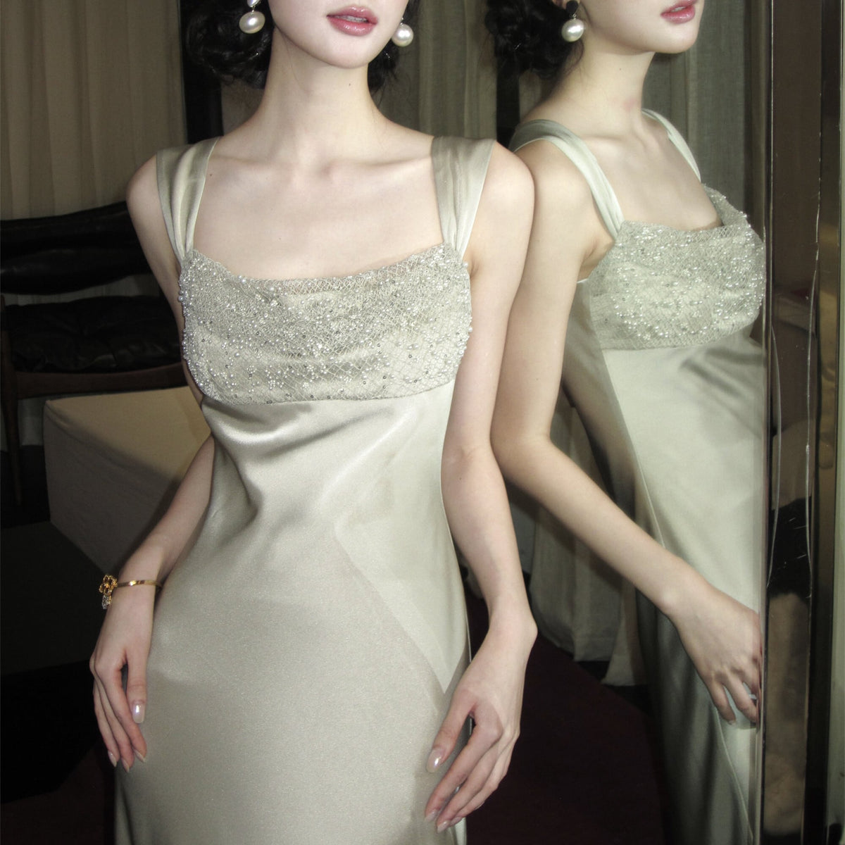 【dress】パールスパンコール付きキャミワンピース　N3527