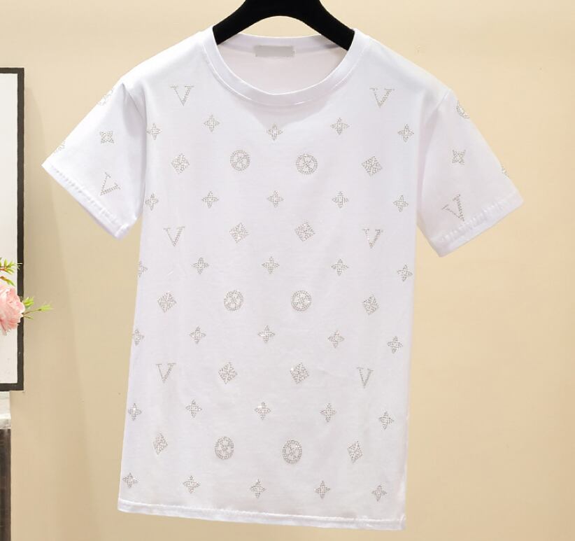 【tops】オシャレ度満点〜夏新作2色ラウンドネック半袖韓国ファッション人気着回しTシャツF2769