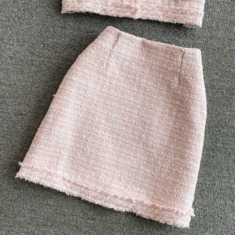 【set】高級感溢れる?3色ラウンドネックトップス+タイトスカートOL通勤セットアップF5647