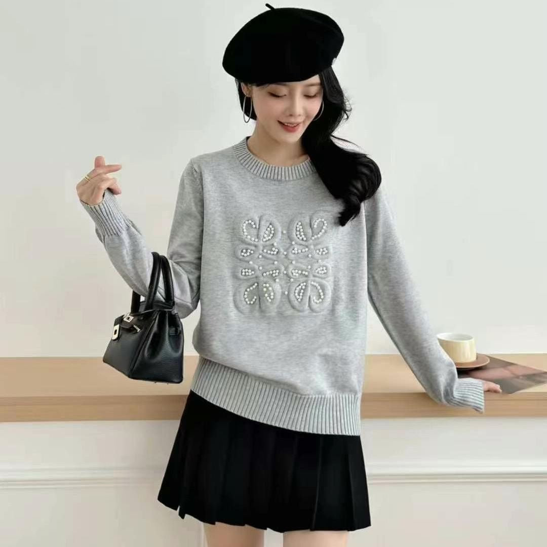 【tops】英字柄長袖ニットセーターF8242