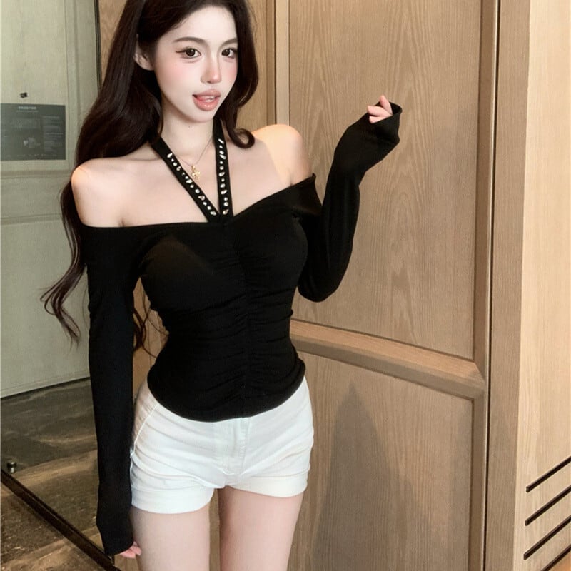 【tops】ホルターネック長袖Tシャツ　M28571