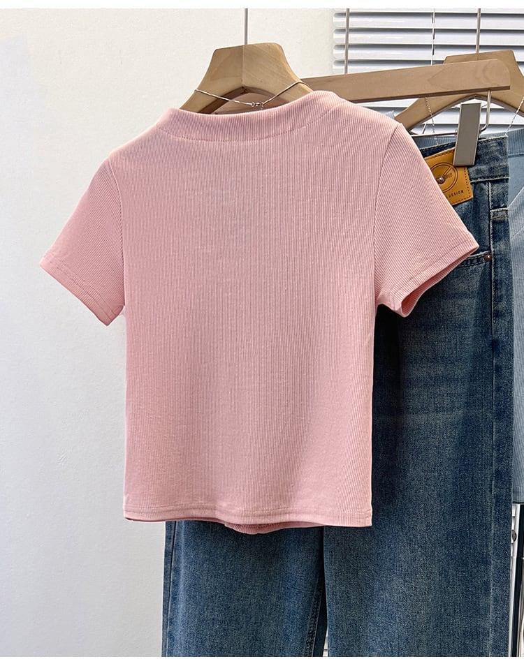 【tops】パールボタンVネックTシャツG21041