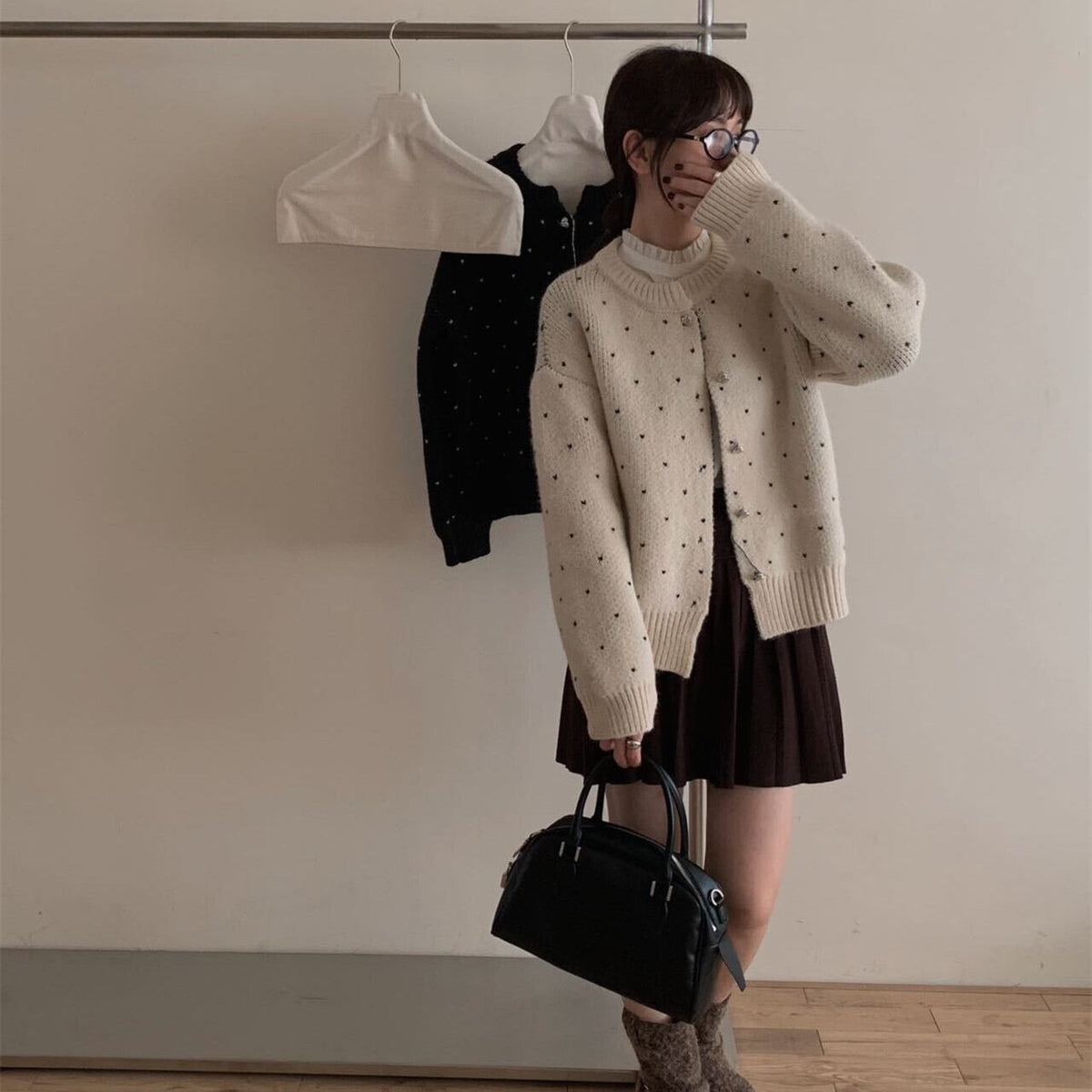 【outer】ハート柄ニットカーデ　M27245