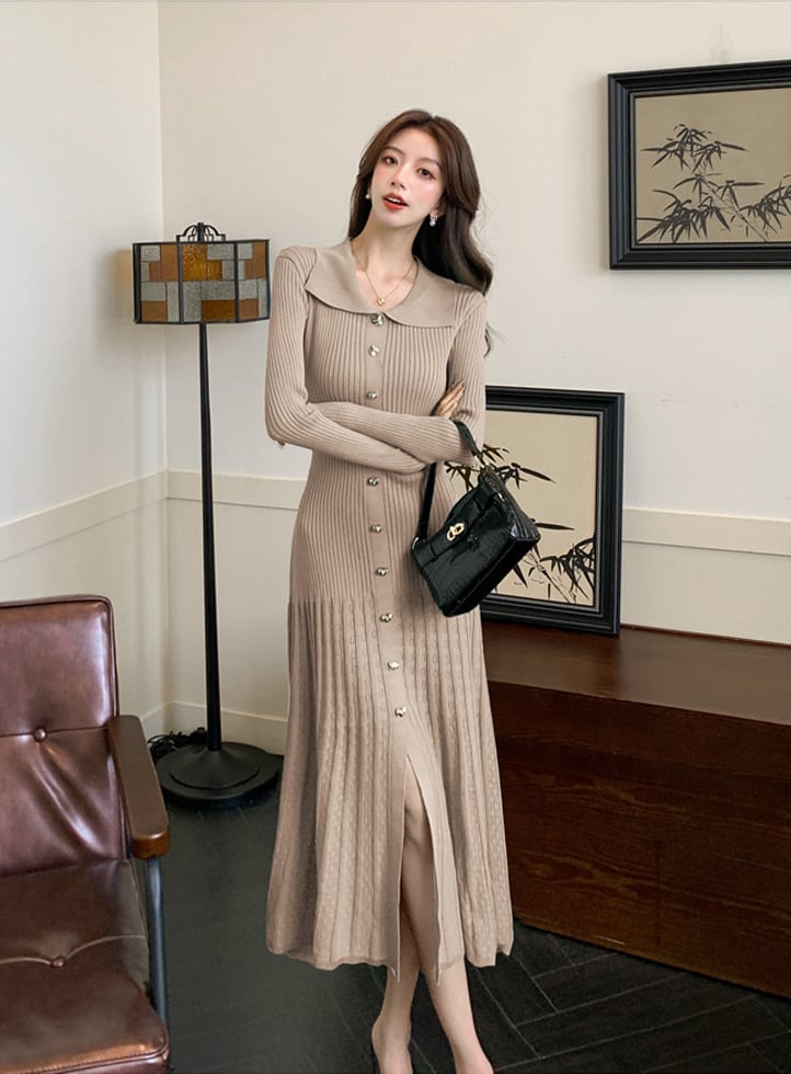 【dress】ニットプリーツワンピース Q7409