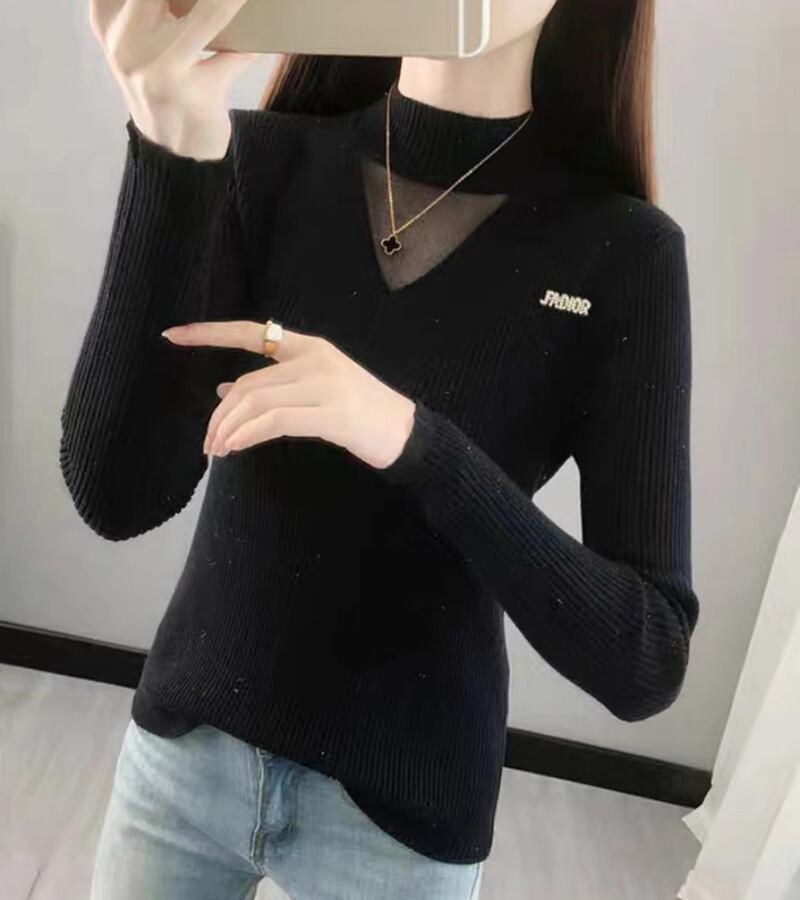 【tops】メッシュ切り替えニットハーフネックセーターG18037