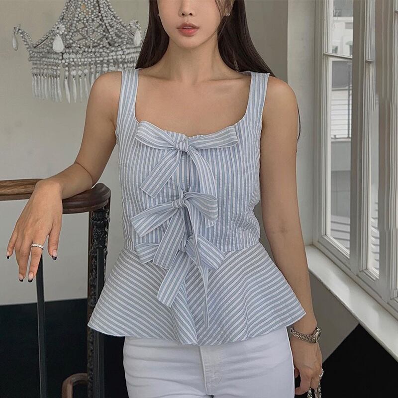 【tops】リボンストライプ柄キャミソールG20097