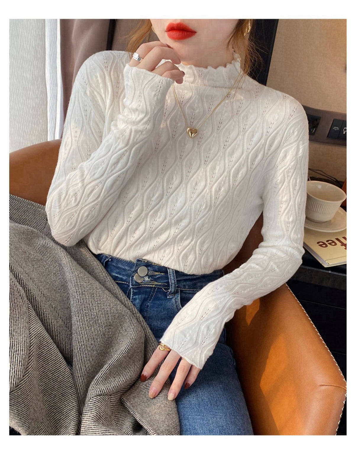 【tops】無地ニットトップス　M26439