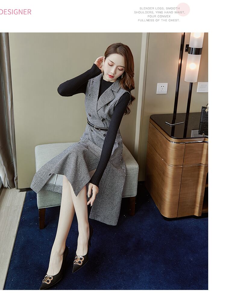 【set】好感度UP!気質満点レトロ高品質秋冬新作トップス+ベストワンピース２点セット G4723