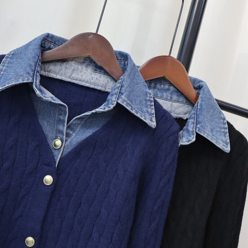 【outer】デニム切り替えニットカーデ　M28583