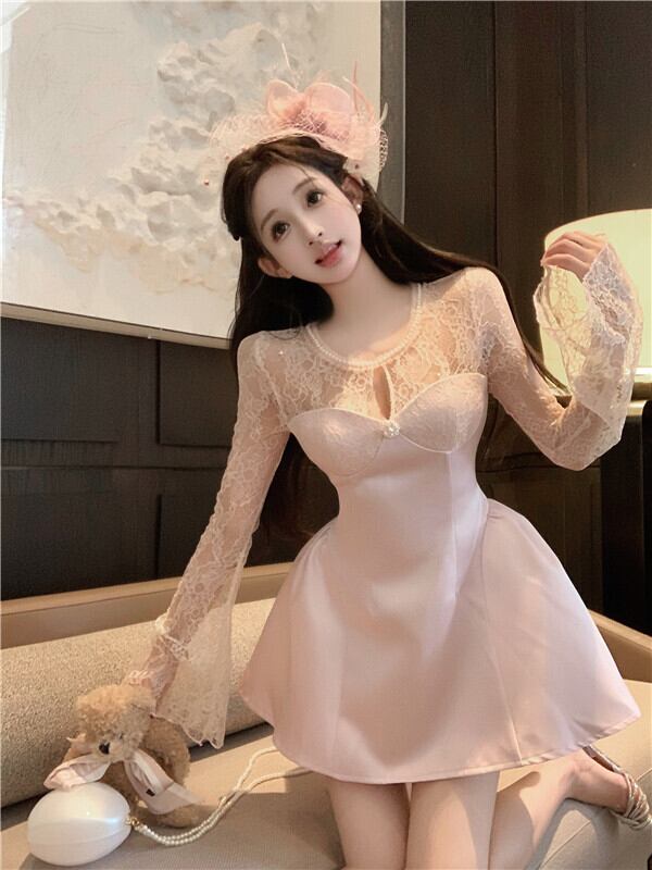 【dress】レース切り替えワンピース　M29629