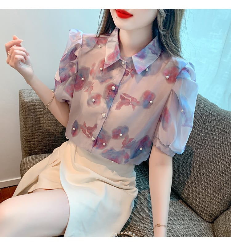 【tops】パフスリーブシフォンブラウスG20934