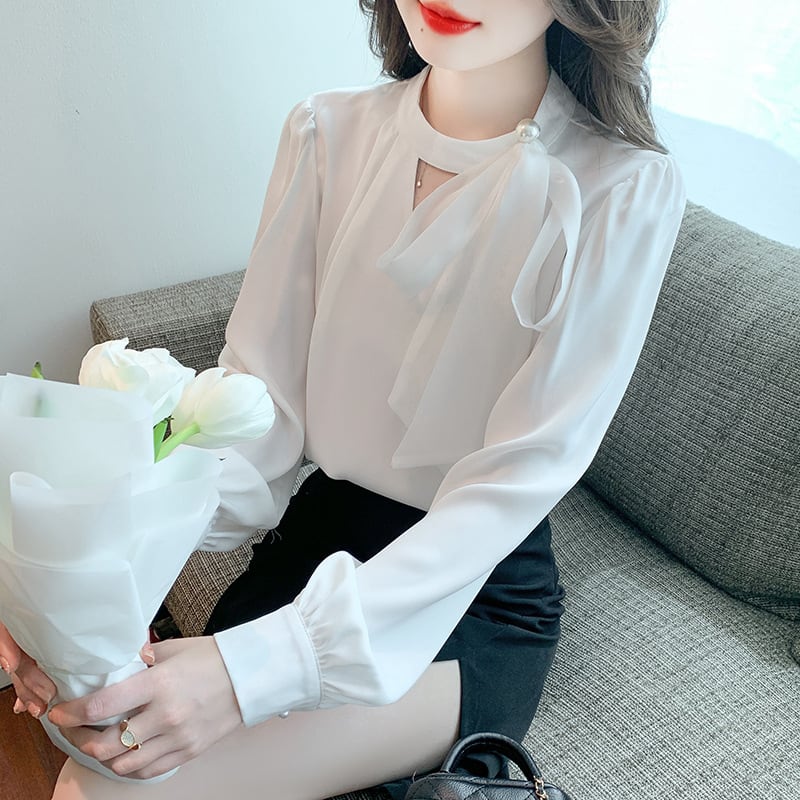 【tops】リボン付きブラウス　M29120