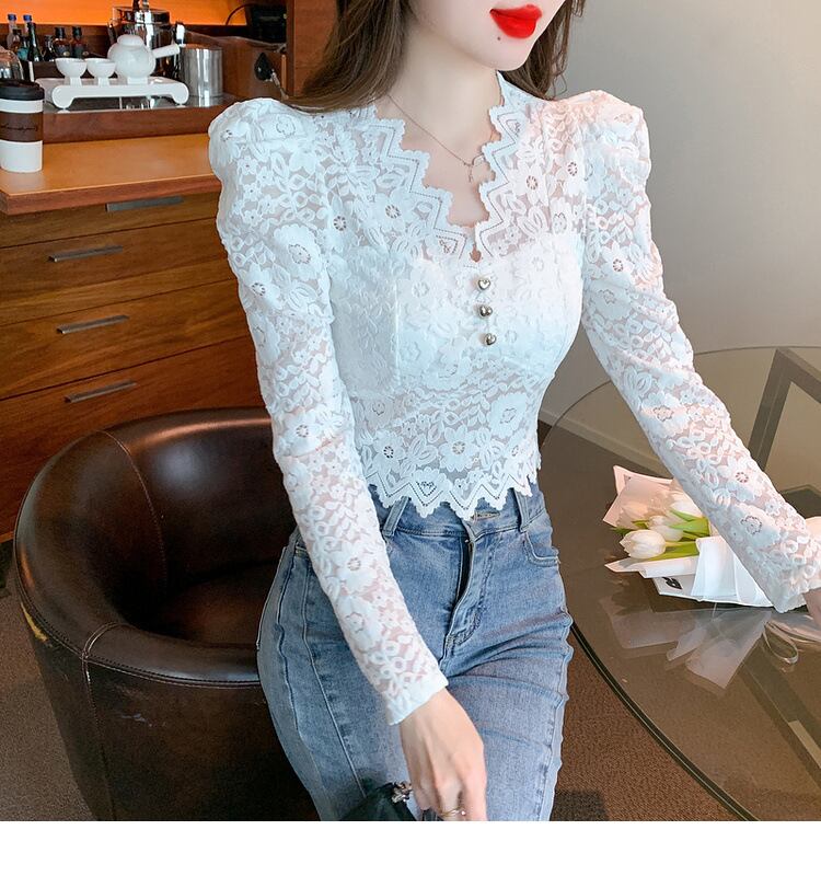 【tops】レースパフスリーブトップス　M18847