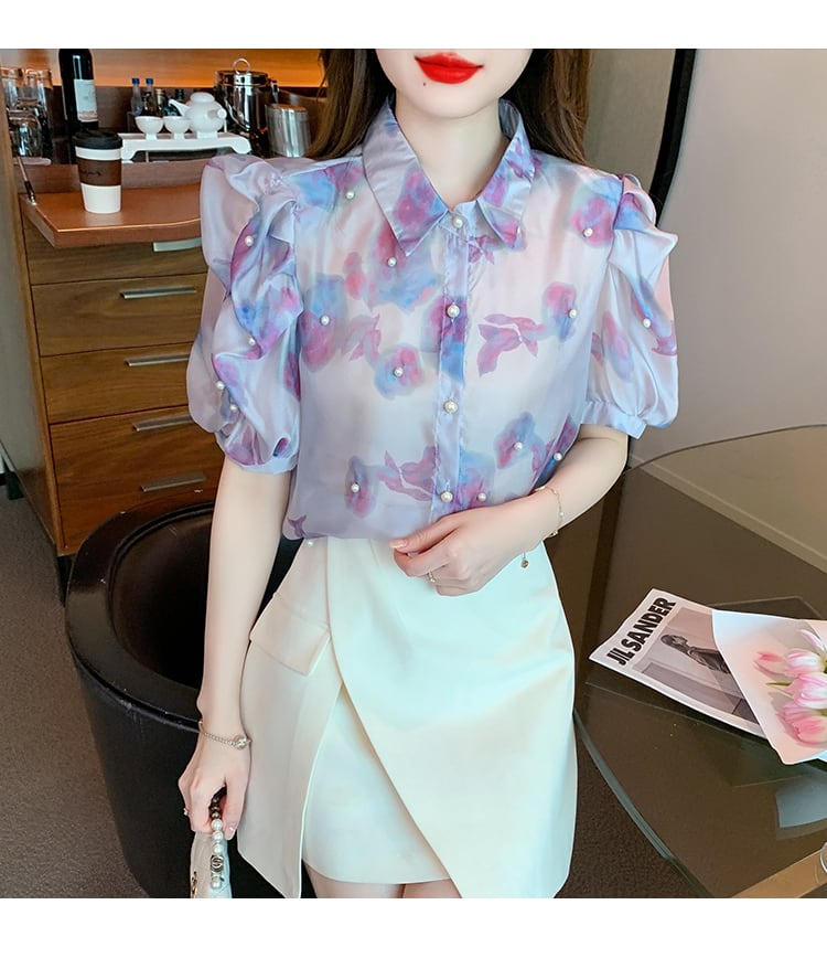 【tops】パフスリーブシフォンブラウスG20934