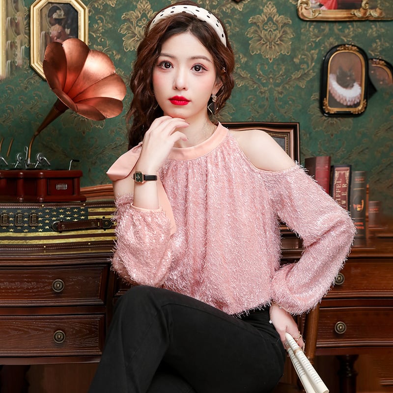 【tops】オフショルダーランタンスリーブ  ブラウス G20773