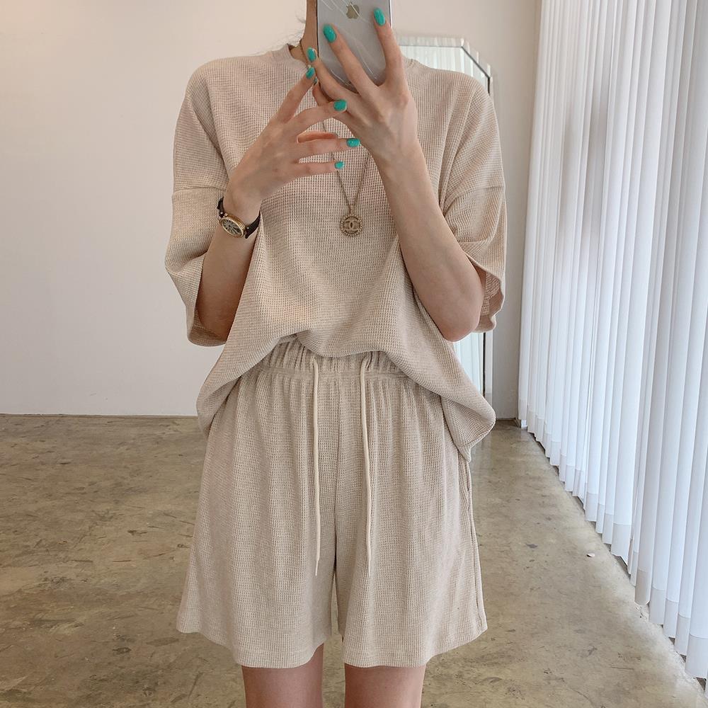 【set】薄手ニットトップス+ショートパンツ２点セットG21376