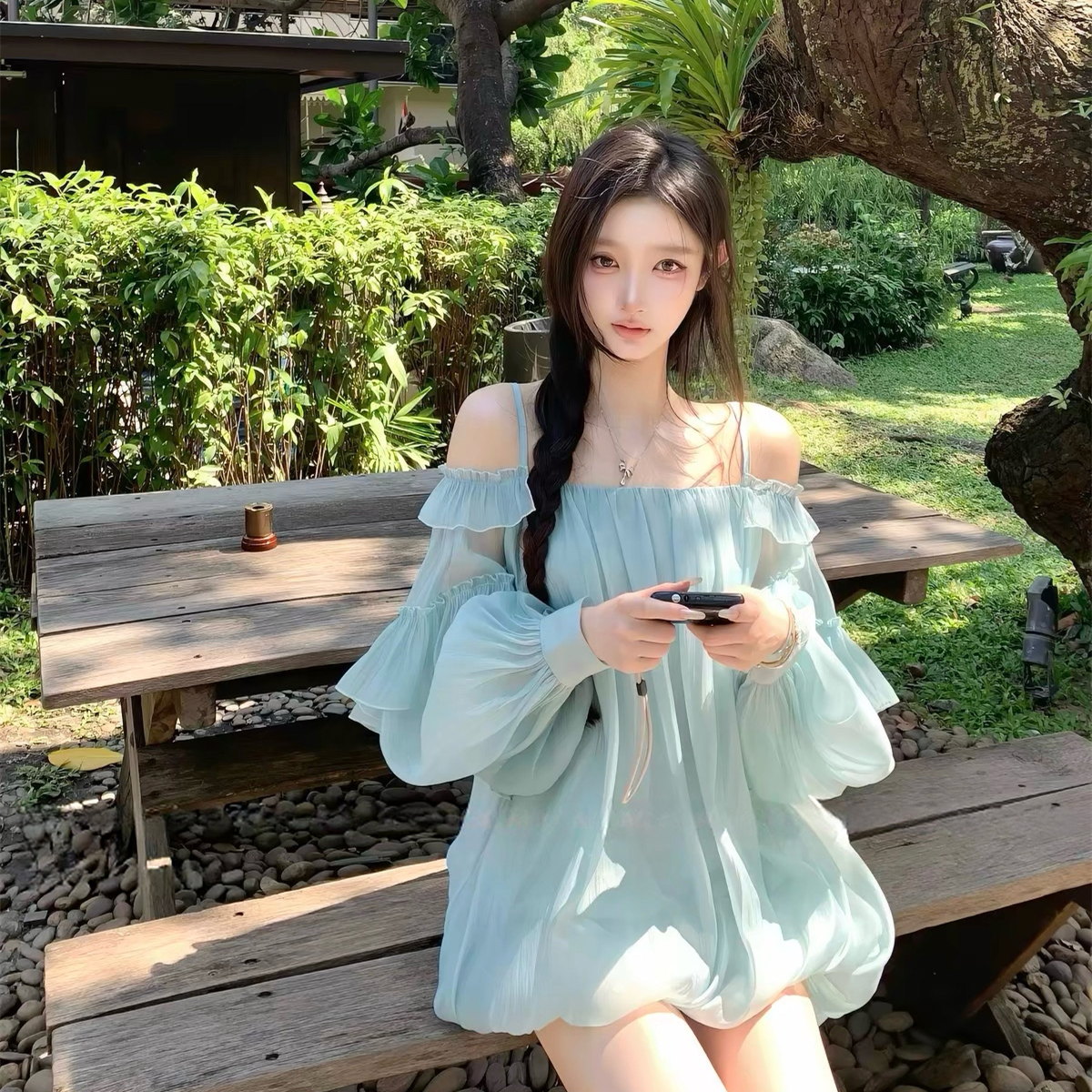 【dress】パフスリーブバルーンミニワンピース　N3581
