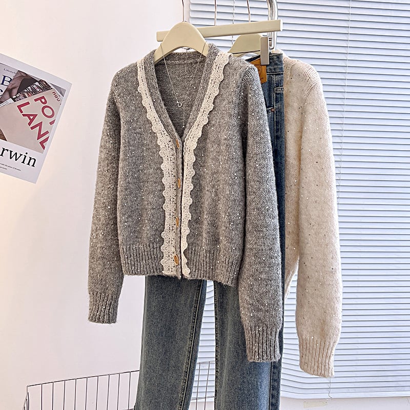 【outer】レース切り替えニットカーデ　M28259