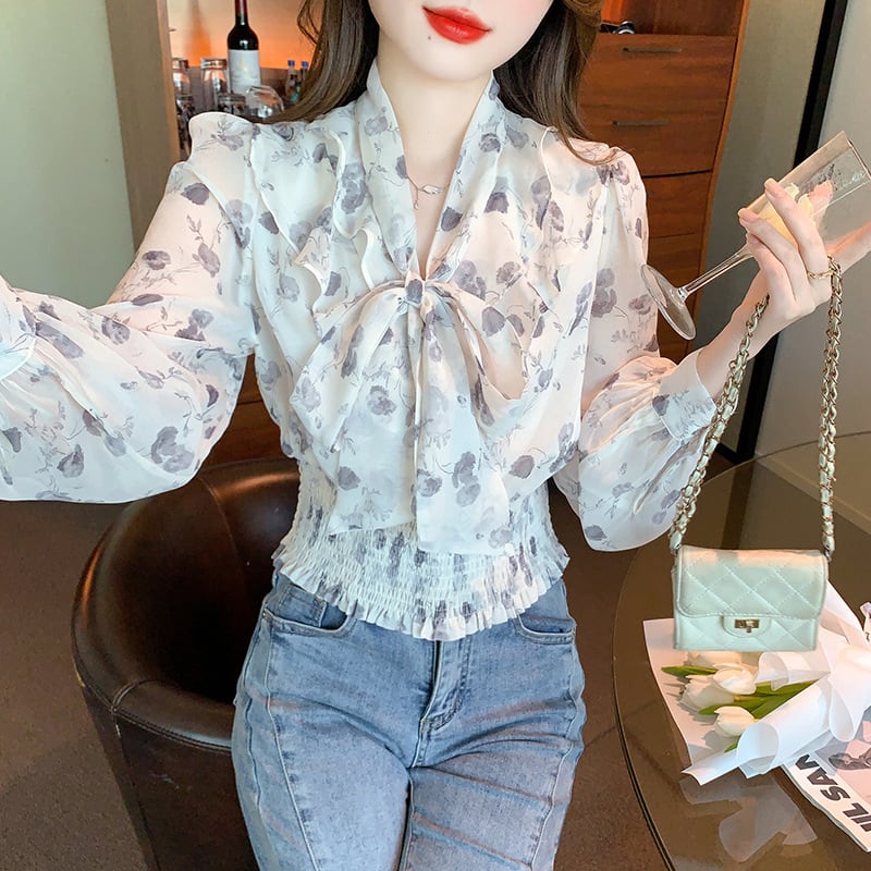 【tops】リボン付きブラウス　M29388