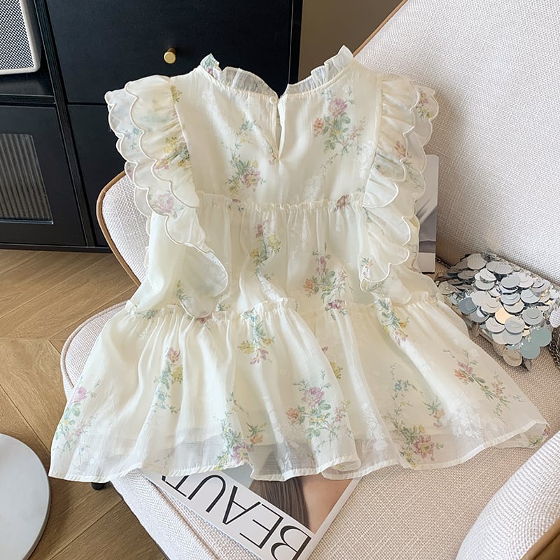 【tops】ギャザー花柄ブラウスF7505