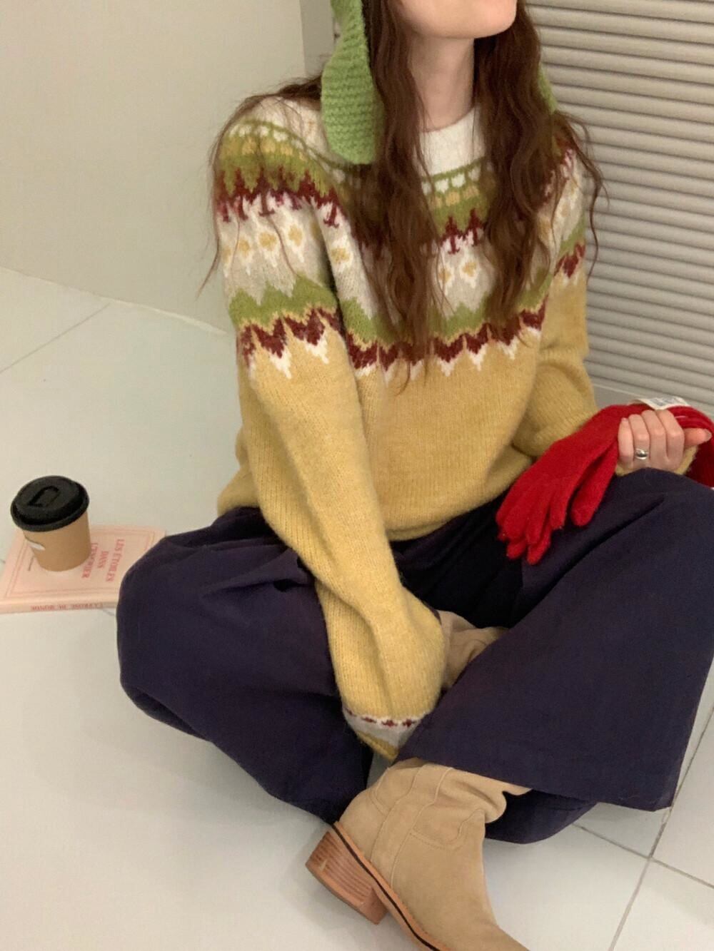 【tops】ジャカードニットセーター　M27108