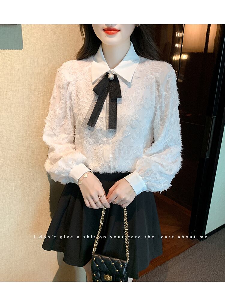 【tops】リボン付きレースシャツトップス　M18686