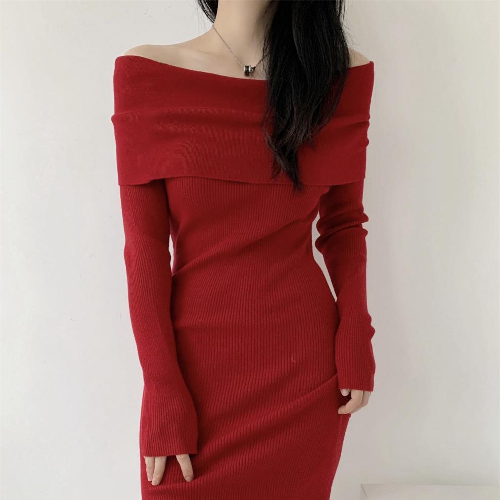 【dress】オフショルダーニットワンピース　M28033