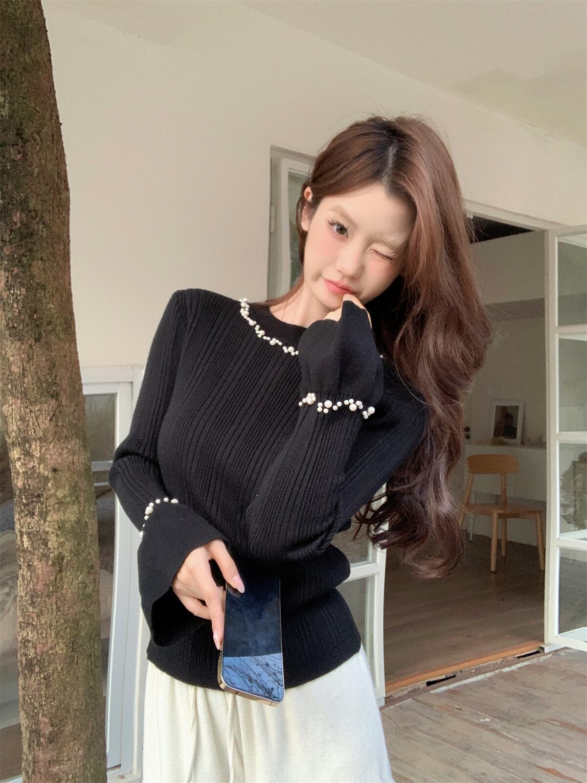 【tops】パールニットトップス　M26735