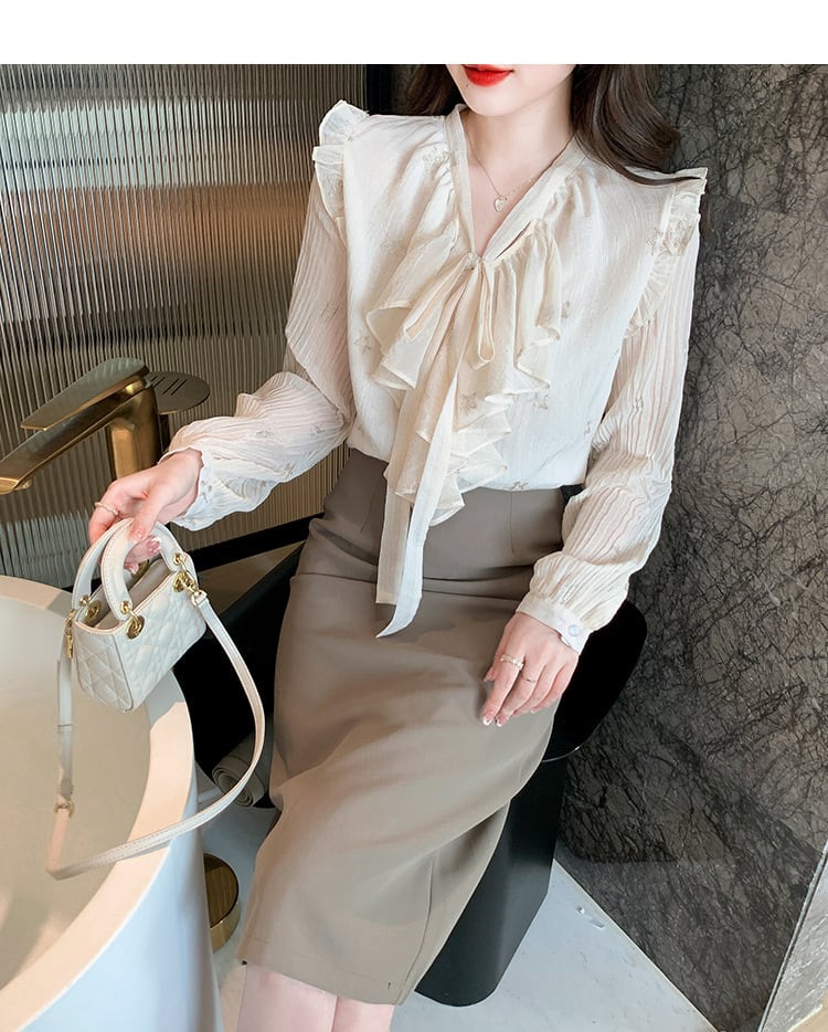 【tops】リボン付きシャツトップス　M28617