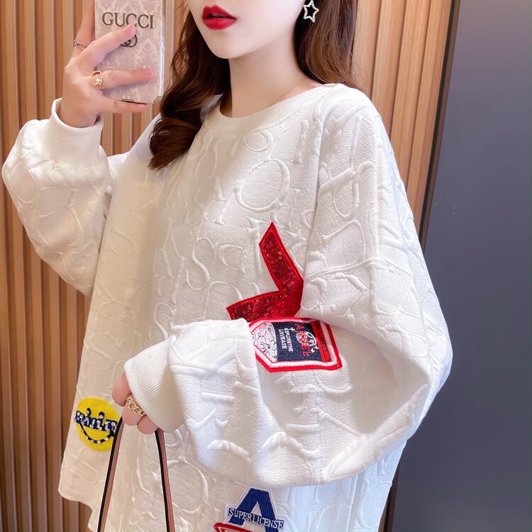 【tops】必ず目を引くラウンドネック個性派長袖配色ゆったりパーカーW0106