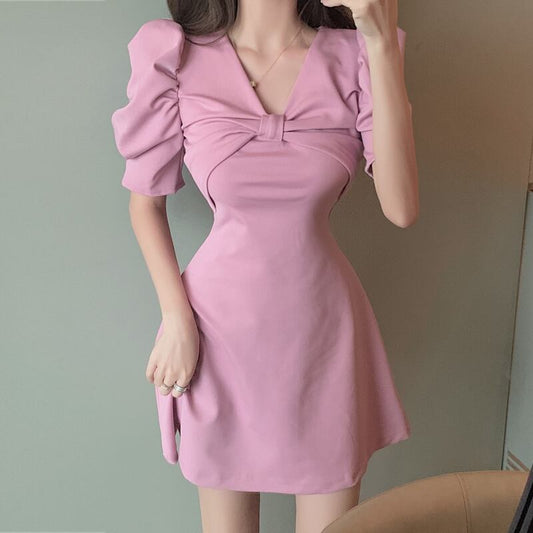 【dress】Vネックパフスリーブワンピース G20139