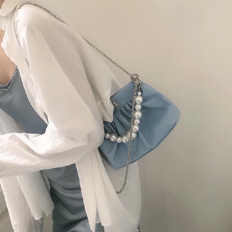 【小物】美人度アップ  高級感 ファッション肩掛け斜め掛パールけジッパーバッグ