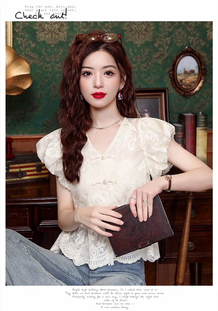 【tops】レースパフスリーブブラウスG21541