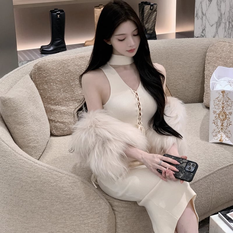 【dress】ノースリーブニットワンピース Q7633
