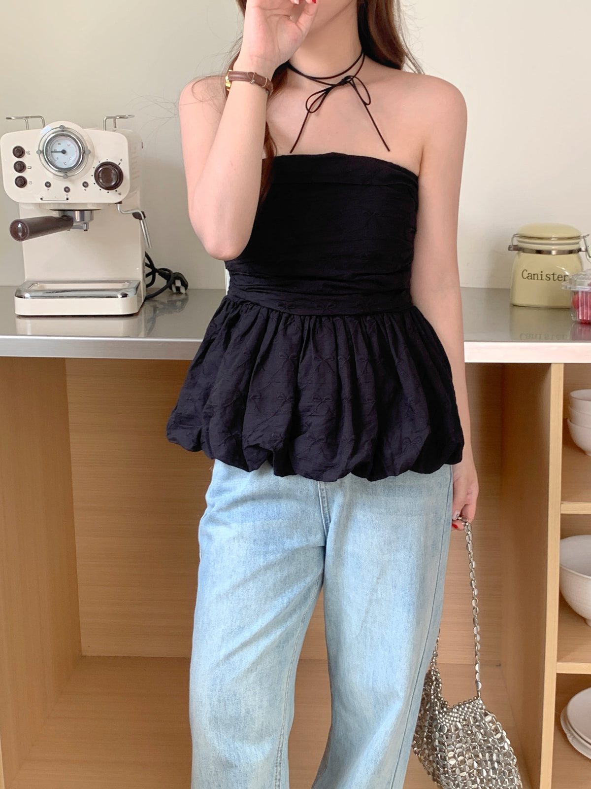 【tops】リボンプリントベアトップ　M24485